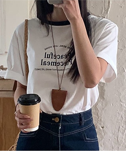 MAISON DE THERESE（メゾン ド テレーズ）の「カラーコントラスト襟プリントTシャツ（Tシャツ/カットソー・レディース・アイボリー/ホワイト/グレー/ネイビー・FREE）」の16枚目の写真