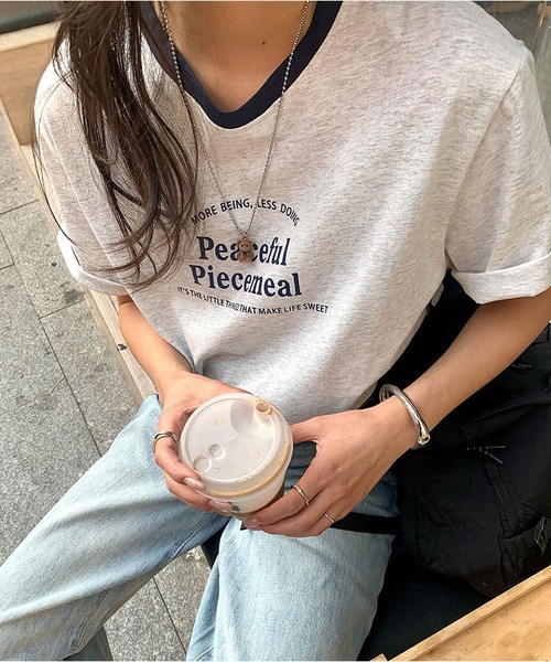 MAISON DE THERESE（メゾン ド テレーズ）の「カラーコントラスト襟プリントTシャツ（Tシャツ/カットソー・レディース・アイボリー/ホワイト/グレー/ネイビー・FREE）」の20枚目の写真
