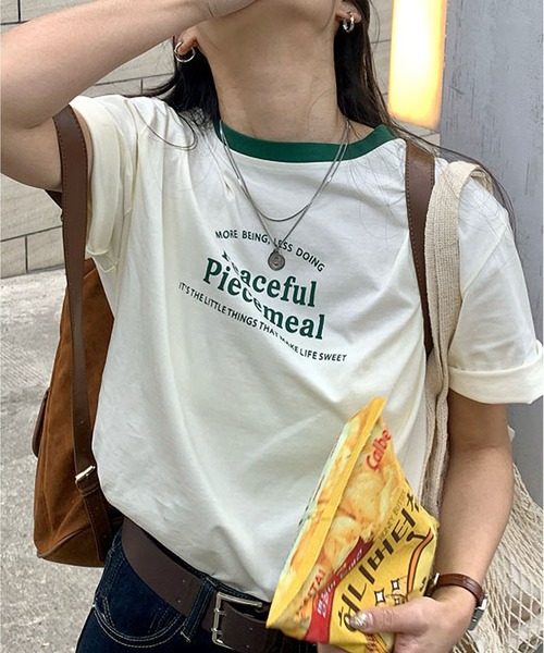 MAISON DE THERESE（メゾン ド テレーズ）の「カラーコントラスト襟プリントTシャツ（Tシャツ/カットソー・レディース・アイボリー/ホワイト/グレー/ネイビー・FREE）」の12枚目の写真