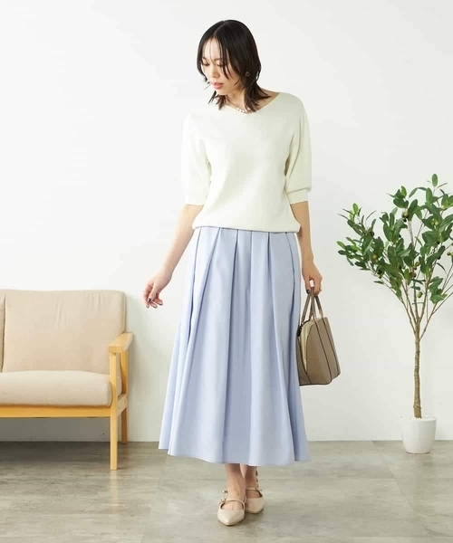 a.v.v(アーヴェヴェ)の「【接触冷感/UVカット/洗える】Vネックハーフスリーブ美ラクるサマーニット(ニット/セーター・レディース・ブラック/ホワイト/グレー系その他/ダークインディゴブルー/ピンク/ブルー・38/40/36/34/42)」の15枚目の写真