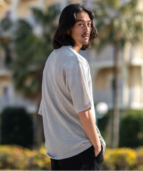 JEMORGAN(ジェーイーモーガン)の「『JEMORGAN LONG JOHNS/ジェーイーモーガンロングジョーンズ』CVCワッフル切替セットイン5分袖クルーTEE【+】(Tシャツ/カットソー・メンズ・ブラック/ネイビー/杢グレー/ホワイト・XL/L/M)」の6枚目の写真