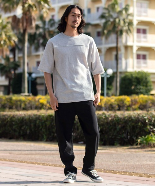 JEMORGAN(ジェーイーモーガン)の「『JEMORGAN LONG JOHNS/ジェーイーモーガンロングジョーンズ』CVCワッフル切替セットイン5分袖クルーTEE【+】(Tシャツ/カットソー・メンズ・ブラック/ネイビー/杢グレー/ホワイト・XL/L/M)」の7枚目の写真