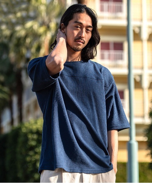 JEMORGAN(ジェーイーモーガン)の「『JEMORGAN LONG JOHNS/ジェーイーモーガンロングジョーンズ』CVCワッフル切替セットイン5分袖クルーTEE【+】(Tシャツ/カットソー・メンズ・ブラック/ネイビー/杢グレー/ホワイト・XL/L/M)」の8枚目の写真