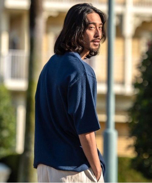 JEMORGAN(ジェーイーモーガン)の「『JEMORGAN LONG JOHNS/ジェーイーモーガンロングジョーンズ』CVCワッフル切替セットイン5分袖クルーTEE【+】(Tシャツ/カットソー・メンズ・ブラック/ネイビー/杢グレー/ホワイト・XL/L/M)」の9枚目の写真