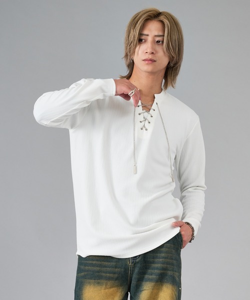 00s y2k 平成 お兄系 カットソー ロングtシャツ レースアップ 英字 ✓y2k 00s 英字 レースアップ Tシャツ 白 お兄系 - メルカリ