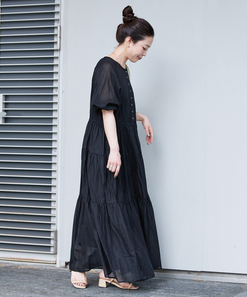 B.C STOCK(ベーセーストック)の「ウォッシャブル / ボイルティアードバルーン袖ワンピース(ワンピース・レディース・ブラック系その他/ブルー/ブラック/ピンク系その他・FREE)」の8枚目の写真