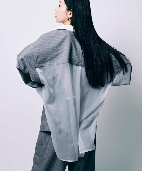 led.tokyo（レッドトウキョウ）の「【led.tokyo】BACK SHEER STRIPE SHIRT/バックシアーストライプシャツ（シャツ/ブラウス・レディース・グレー/ブルー・FREE）」の15枚目の写真