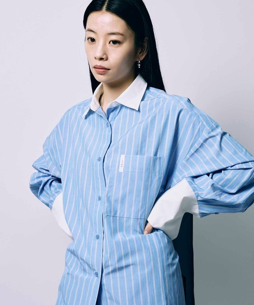 GO TO HOLLYWOOD ストライプシャツ　01 セール】【led.tokyo】BACK SHEER STRIPE SHIRT/バックシアー