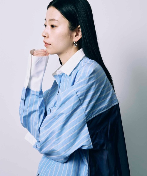 led.tokyo（レッドトウキョウ）の「【led.tokyo】BACK SHEER STRIPE SHIRT/バックシアーストライプシャツ（シャツ/ブラウス・レディース・グレー/ブルー・FREE）」の13枚目の写真