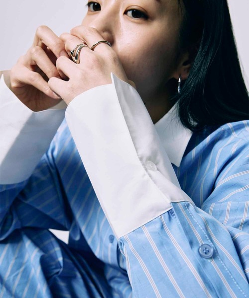 led.tokyo（レッドトウキョウ）の「【led.tokyo】BACK SHEER STRIPE SHIRT/バックシアーストライプシャツ（シャツ/ブラウス・レディース・グレー/ブルー・FREE）」の14枚目の写真