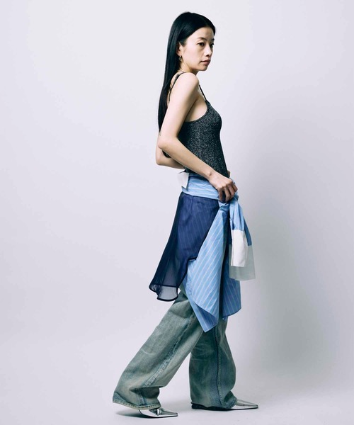 led.tokyo（レッドトウキョウ）の「【led.tokyo】BACK SHEER STRIPE SHIRT/バックシアーストライプシャツ（シャツ/ブラウス・レディース・グレー/ブルー・FREE）」の9枚目の写真