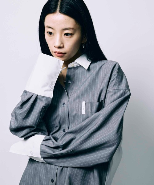 セール】【led.tokyo】BACK SHEER STRIPE SHIRT/バックシアー