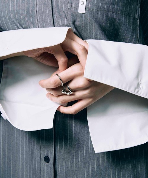 led.tokyo（レッドトウキョウ）の「【led.tokyo】BACK SHEER STRIPE SHIRT/バックシアーストライプシャツ（シャツ/ブラウス・レディース・グレー/ブルー・FREE）」の19枚目の写真