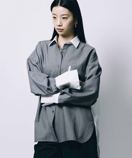 セール】【led.tokyo】BACK SHEER STRIPE SHIRT/バックシアー