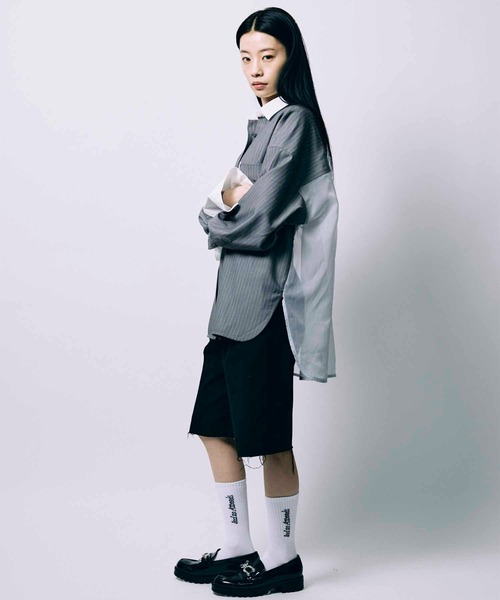 led.tokyo（レッドトウキョウ）の「【led.tokyo】BACK SHEER STRIPE SHIRT/バックシアーストライプシャツ（シャツ/ブラウス・レディース・グレー/ブルー・FREE）」の20枚目の写真