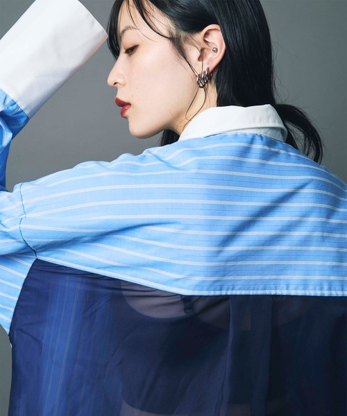 セール】【led.tokyo】BACK SHEER STRIPE SHIRT/バックシアー
