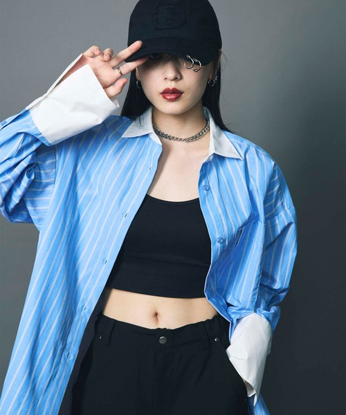 セール】【led.tokyo】BACK SHEER STRIPE SHIRT/バックシアー