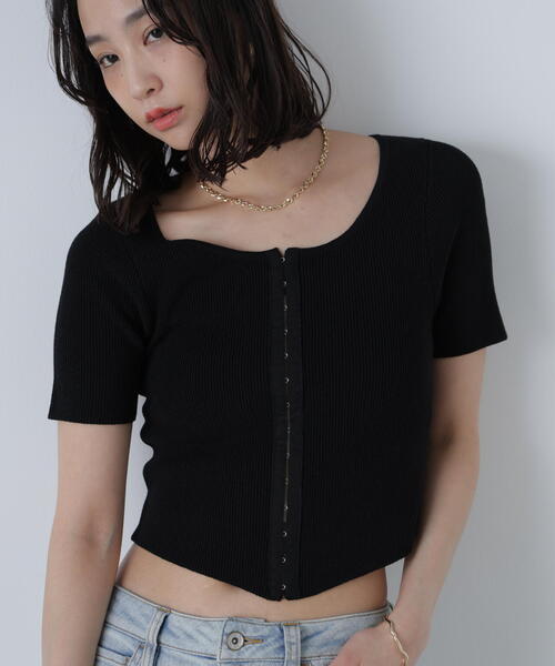 FREE'S MART（フリーズマート）の「◆フロントホックリブニット（ニット/セーター・レディース・グレー/ブラック/ホワイト・FREE）」の6枚目の写真