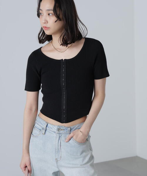 FREE'S MART（フリーズマート）の「◆フロントホックリブニット（ニット/セーター・レディース・グレー/ブラック/ホワイト・FREE）」の7枚目の写真