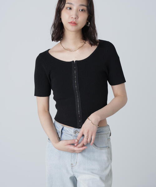 FREE'S MART（フリーズマート）の「◆フロントホックリブニット（ニット/セーター・レディース・グレー/ブラック/ホワイト・FREE）」の13枚目の写真