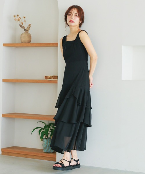 mysty woman(ミスティウーマン)の「楊柳ティアードワンピース 497425(ワンピース・レディース・アイボリー/ブラック/ブラウン・FREE)」の7枚目の写真