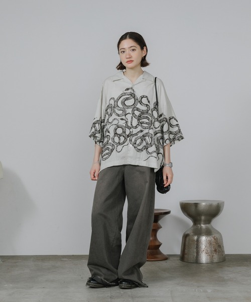 トップス CALEE snake pattern drop shoulder CALEE キャリー 5 SLEEVES DROP SHOULDER SH -SNAKE PATTERN-