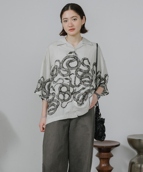 CALEE/キャリー 5SLEEVES DROP SHOULDER SH SNAKE PATTERN