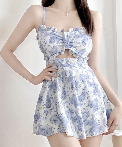 セール】花柄 ビスチェ風 フリル ワンピース 水着（水着）｜Lace