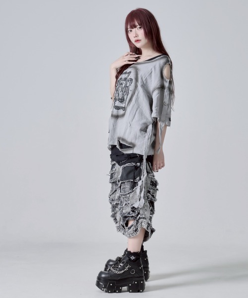 『REFLEM/レフレム』ダブルガーゼダメージデザイントップス REFLEM/レフレム』ダブルガーゼダメージデザイントップス（T