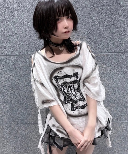 REFLEM/レフレム』ダブルガーゼダメージデザイントップス（T