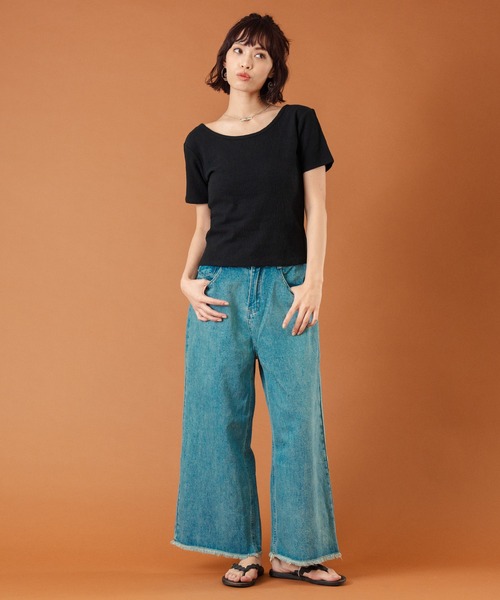 anap mimpi(アナップミンピ)の「カット ジャガード 前後2WAY カシュクール 半袖 トップス(Tシャツ/カットソー・レディース・キナリ/モカ/ブラック・FREE)」の4枚目の写真