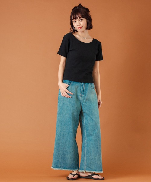 anap mimpi(アナップミンピ)の「カット ジャガード 前後2WAY カシュクール 半袖 トップス(Tシャツ/カットソー・レディース・キナリ/モカ/ブラック・FREE)」の14枚目の写真