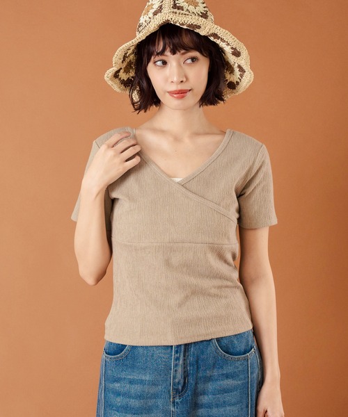 anap mimpi(アナップミンピ)の「カット ジャガード 前後2WAY カシュクール 半袖 トップス(Tシャツ/カットソー・レディース・キナリ/モカ/ブラック・FREE)」の12枚目の写真