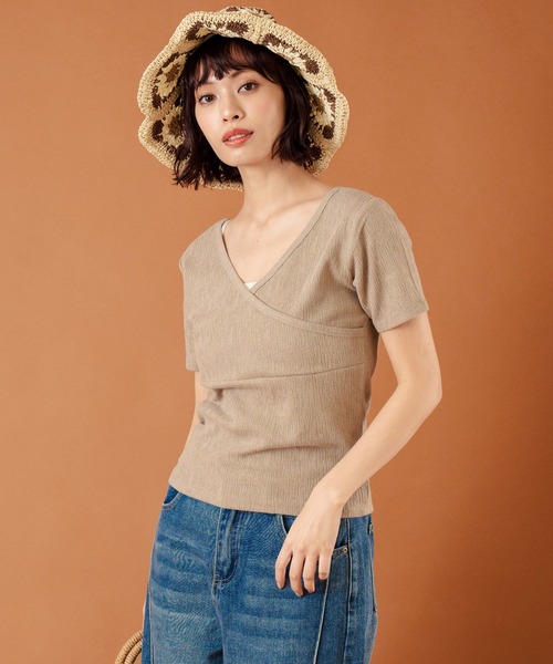 anap mimpi(アナップミンピ)の「カット ジャガード 前後2WAY カシュクール 半袖 トップス(Tシャツ/カットソー・レディース・キナリ/モカ/ブラック・FREE)」の11枚目の写真