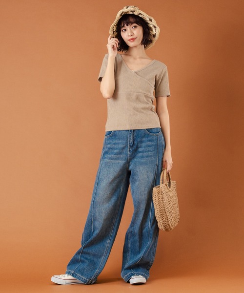 anap mimpi(アナップミンピ)の「カット ジャガード 前後2WAY カシュクール 半袖 トップス(Tシャツ/カットソー・レディース・キナリ/モカ/ブラック・FREE)」の10枚目の写真