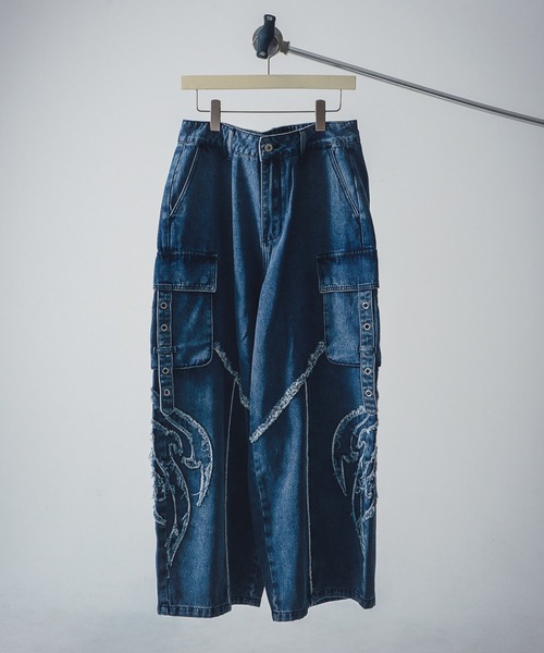 セール】【retock's】ロゴ刺繍ワイドデニムカーゴパンツ（カーゴ