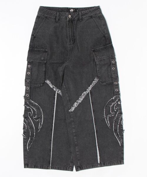 Revo.(レボ)の「【UNDERGROUND】トライバル ロゴ フリンジ デニム カーゴパンツ(デニムパンツ・メンズ・ブラック系その他/ブラック/インディゴブルー・L/M)」の11枚目の写真