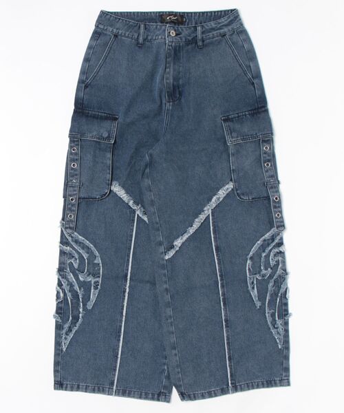 Revo.(レボ)の「【UNDERGROUND】トライバル ロゴ フリンジ デニム カーゴパンツ(デニムパンツ・メンズ・ブラック系その他/ブラック/インディゴブルー・L/M)」の12枚目の写真