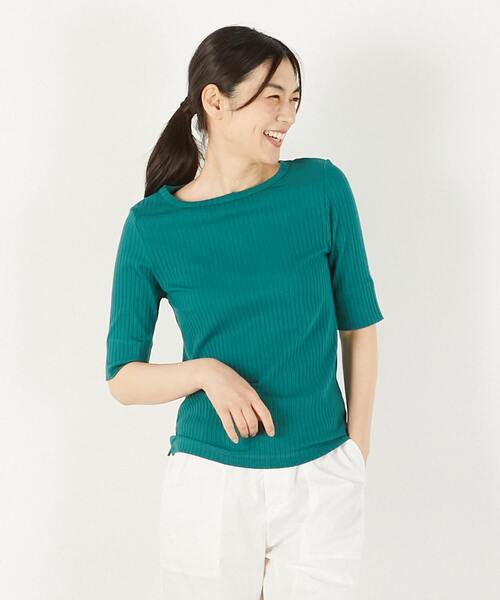 MELROSE claire(メルローズ クレール)の「【ワイドリブ万能5分袖カットプルオーバー】(Tシャツ/カットソー・レディース・ベージュ系その他/グリーン/ライトブラウン/ブラック・FREE)」の4枚目の写真