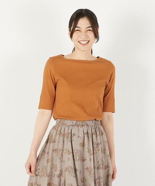 MELROSE claire(メルローズ クレール)の「【ワイドリブ万能5分袖カットプルオーバー】(Tシャツ/カットソー・レディース・ベージュ系その他/グリーン/ライトブラウン/ブラック・FREE)」の3枚目の写真
