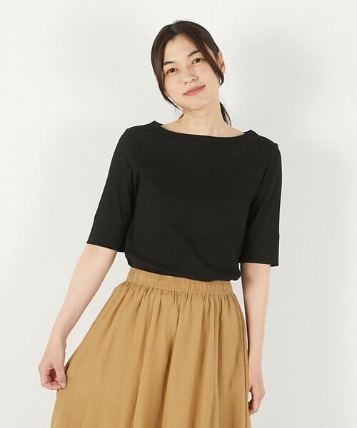 MELROSE claire(メルローズ クレール)の「【ワイドリブ万能5分袖カットプルオーバー】(Tシャツ/カットソー・レディース・ベージュ系その他/グリーン/ライトブラウン/ブラック・FREE)」の2枚目の写真