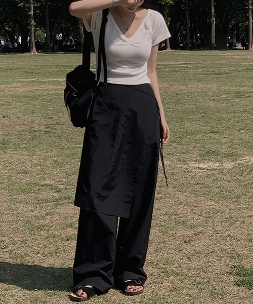 on:nue（オンニュ）の「【on:nue】[着用動画あり！/2色展開] ナイロンレイヤードラップパンツ（その他パンツ・レディース・ホワイト/ブラック・FREE）」の16枚目の写真