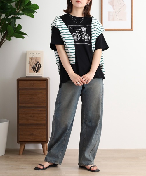 BRODIAEA（ブローディア）の「BRODIAEA 自転車刺繍半袖Tシャツ【日本製】（Tシャツ/カットソー・レディース・エメラルド/ブラック/ブルー/オフホワイト/モカ・40）」の13枚目の写真