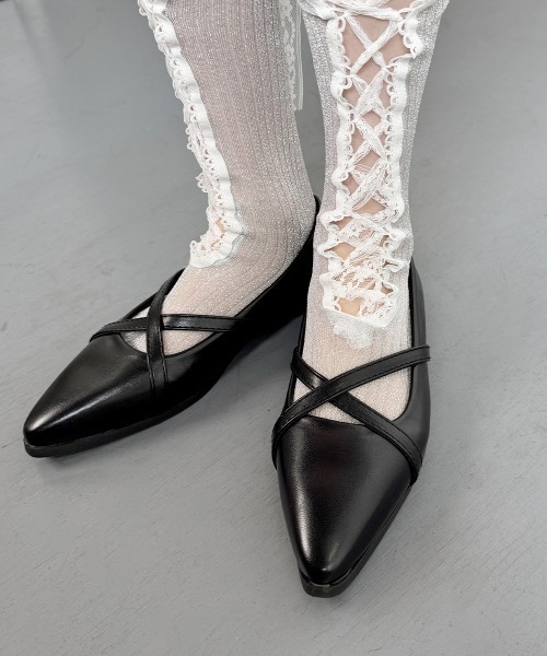 VIVID LADY(ビビッドレディー)の「レースアップ シアーラメ ハイソックス(ソックス/靴下・レディース・シルバー/ブラック/ライトブルー/グリーン/ピンク・FREE)」の11枚目の写真