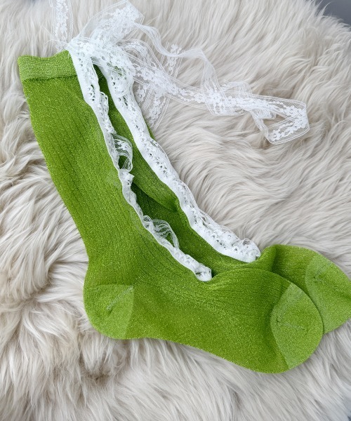 VIVID LADY(ビビッドレディー)の「レースアップ シアーラメ ハイソックス(ソックス/靴下・レディース・シルバー/ブラック/ライトブルー/グリーン/ピンク・FREE)」の22枚目の写真