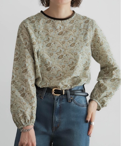 NOMBRE IMPAIR（ノンブルアンペール）の「ペイズリーPT　ベルベットパイピングBL（シャツ/ブラウス・レディース・ホワイト/ブルー・FREE）」の13枚目の写真