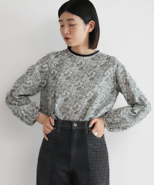 NOMBRE IMPAIR（ノンブルアンペール）の「ペイズリーPT　ベルベットパイピングBL（シャツ/ブラウス・レディース・ホワイト/ブルー・FREE）」の3枚目の写真