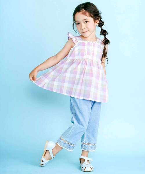 SLAP SLIP（スラップスリップ）の「マドラスチェック肩フリルチュニック(90~130cm)（シャツ/ブラウス・キッズ・ブルー系その他/ピンク系その他・90cm/130cm/100cm/120cm/110cm）」の15枚目の写真