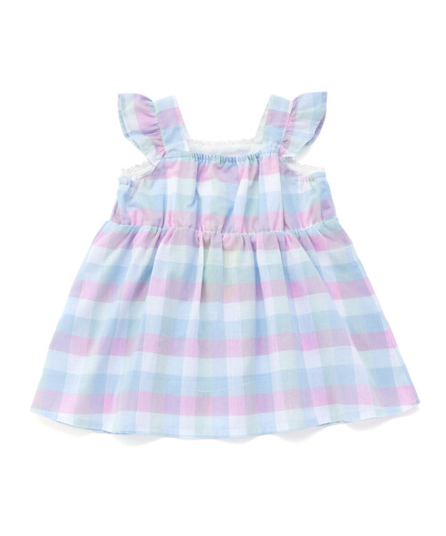 SLAP SLIP（スラップスリップ）の「マドラスチェック肩フリルチュニック(90~130cm)（シャツ/ブラウス・キッズ・ブルー系その他/ピンク系その他・90cm/130cm/100cm/120cm/110cm）」の3枚目の写真