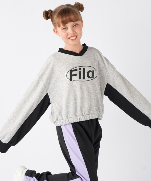 FILA（フィラ）の「ショート丈切替スウェット（スウェット・キッズ・杢グレー/ブラック・150/160/130/140/170）」の2枚目の写真